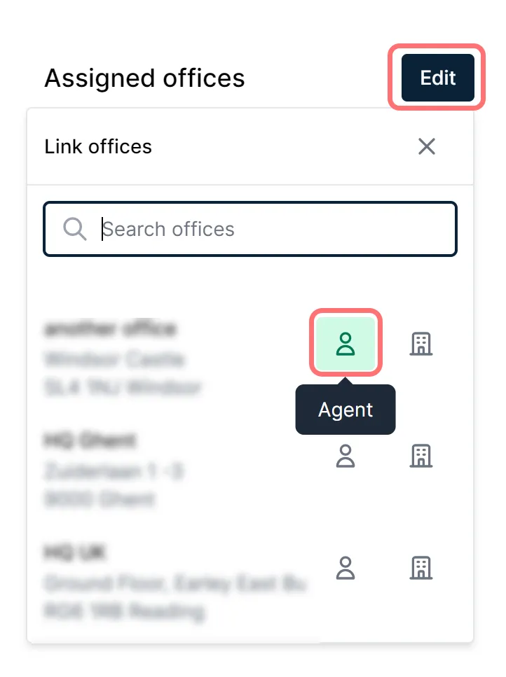 Assign agent to office