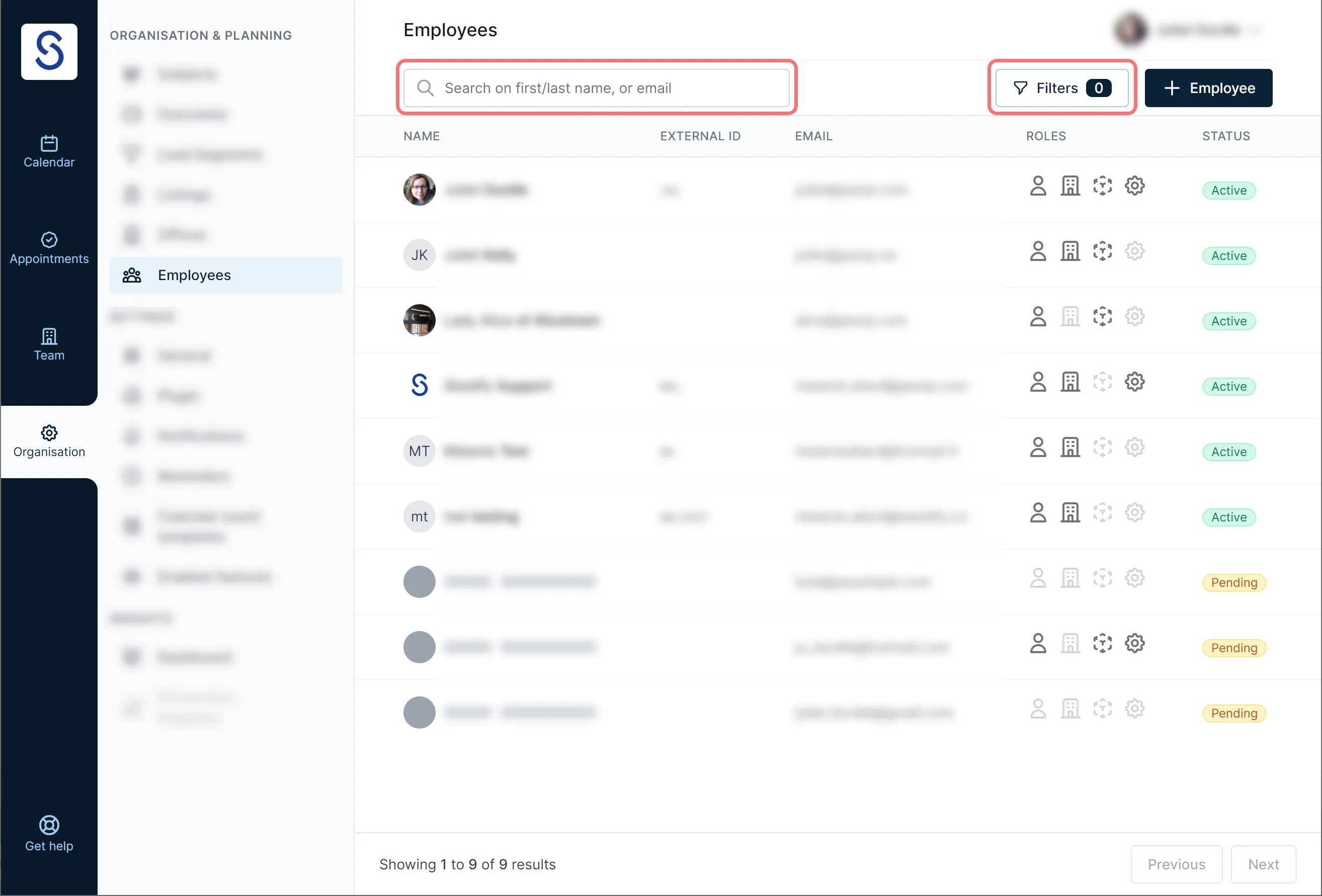 Employees list