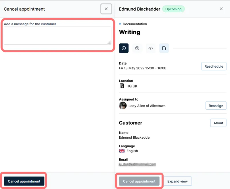 Cancel appointment dialog