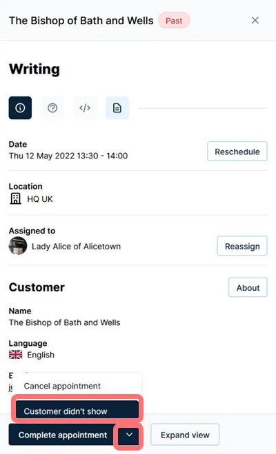 Customer no-show