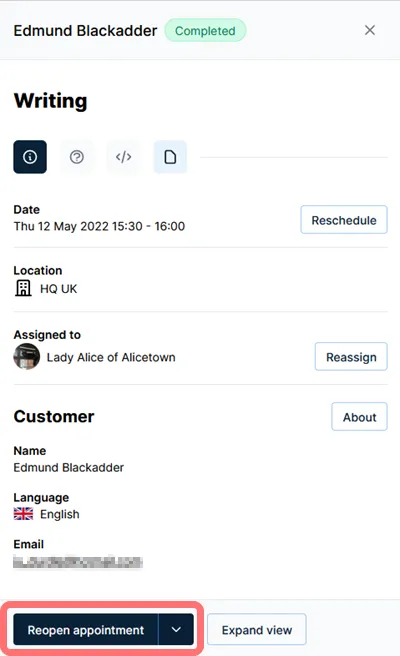Reopen appointment
